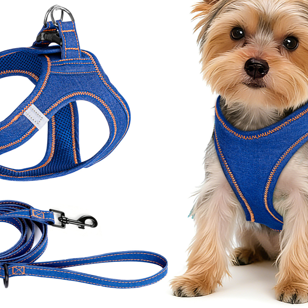 Denim Dog Leash Harness