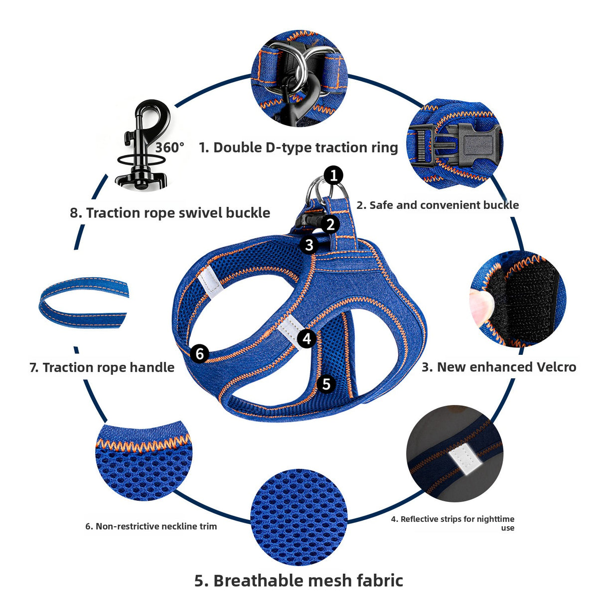 Denim Dog Leash Harness