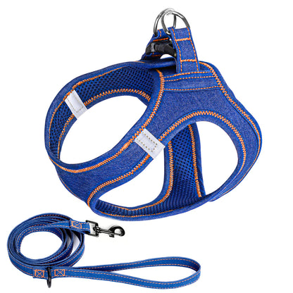 Denim Dog Leash Harness