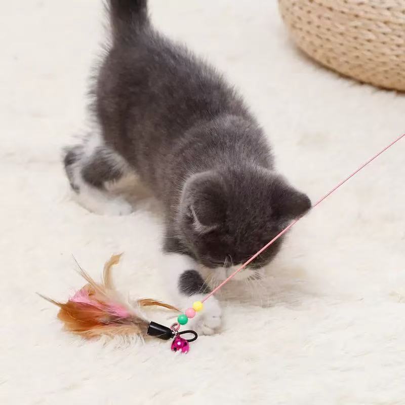 Automatic Cat Teaser Stick with Feathers and Bell